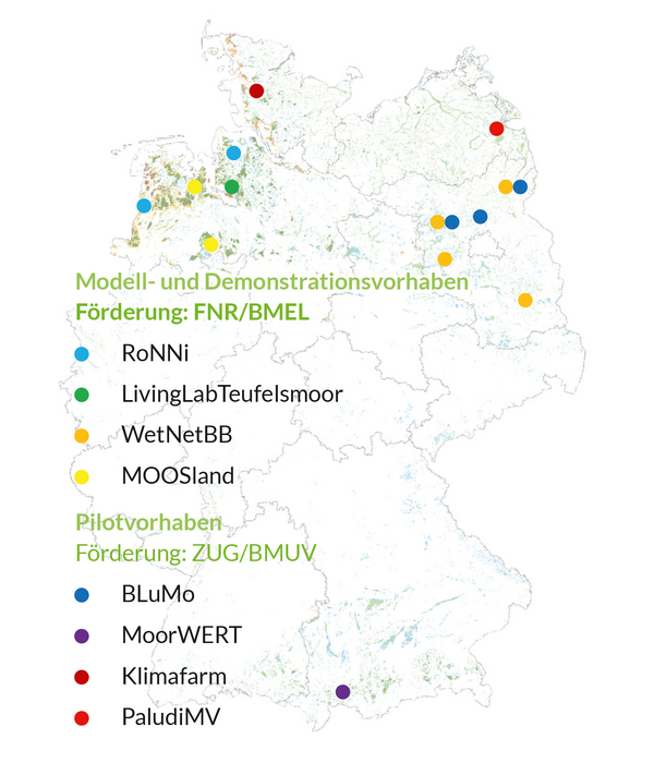 Im PaludiNetz zusammengeschlossene Projekte (Karte: PaludiZentrale)